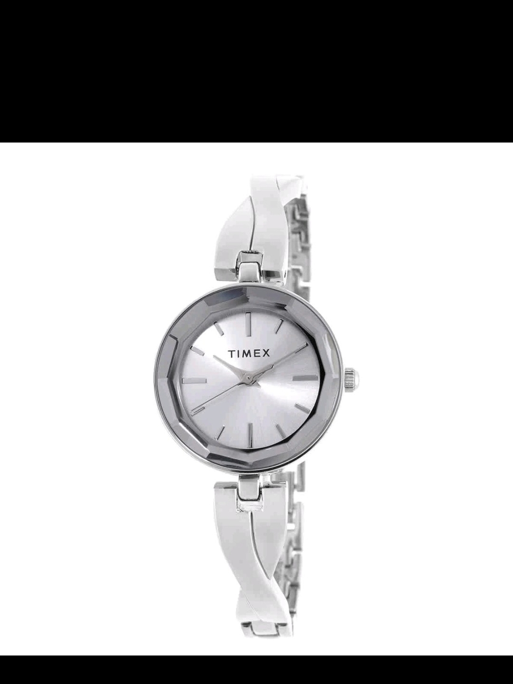 Timex Silver Polished Watch with Faceted Bezel & Elegant Bracelet